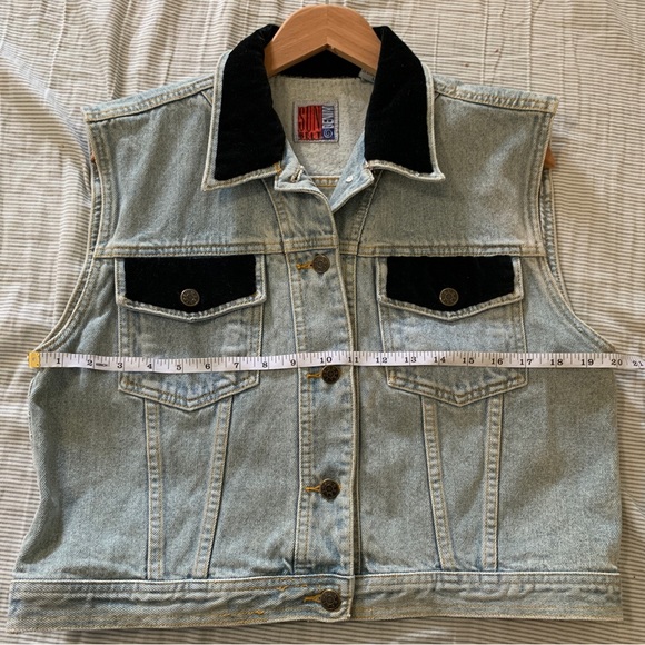 Vintage 90s Denim Vest with velvet accents - Picture 3 of 6